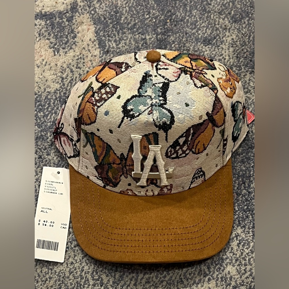 LA Butterfly Print Cap - Brown and Cream
